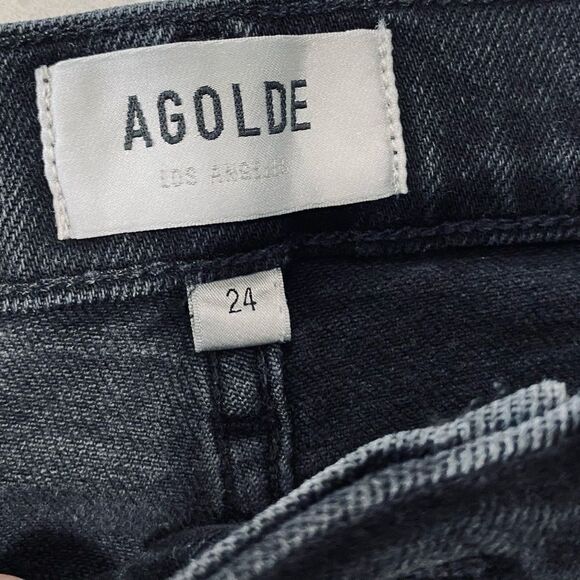 AGOLDE Riley Crop Jeans 24x26 High Rise Straight Black Stretch Denim EUC - Picture 4 of 11